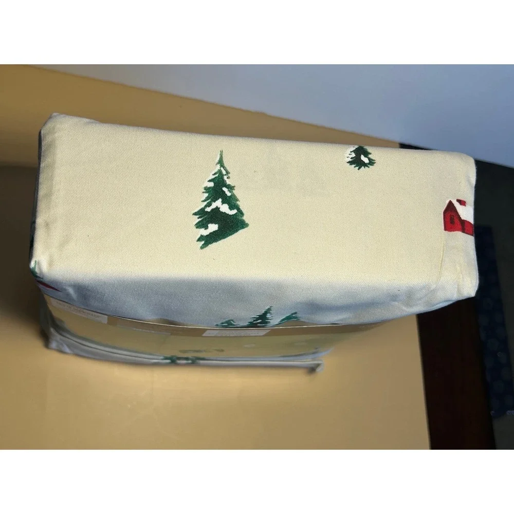Cuddl Duds Twin Sheet Set Forest Barn Green Trees Red House Soft Cozy 3PC NEW